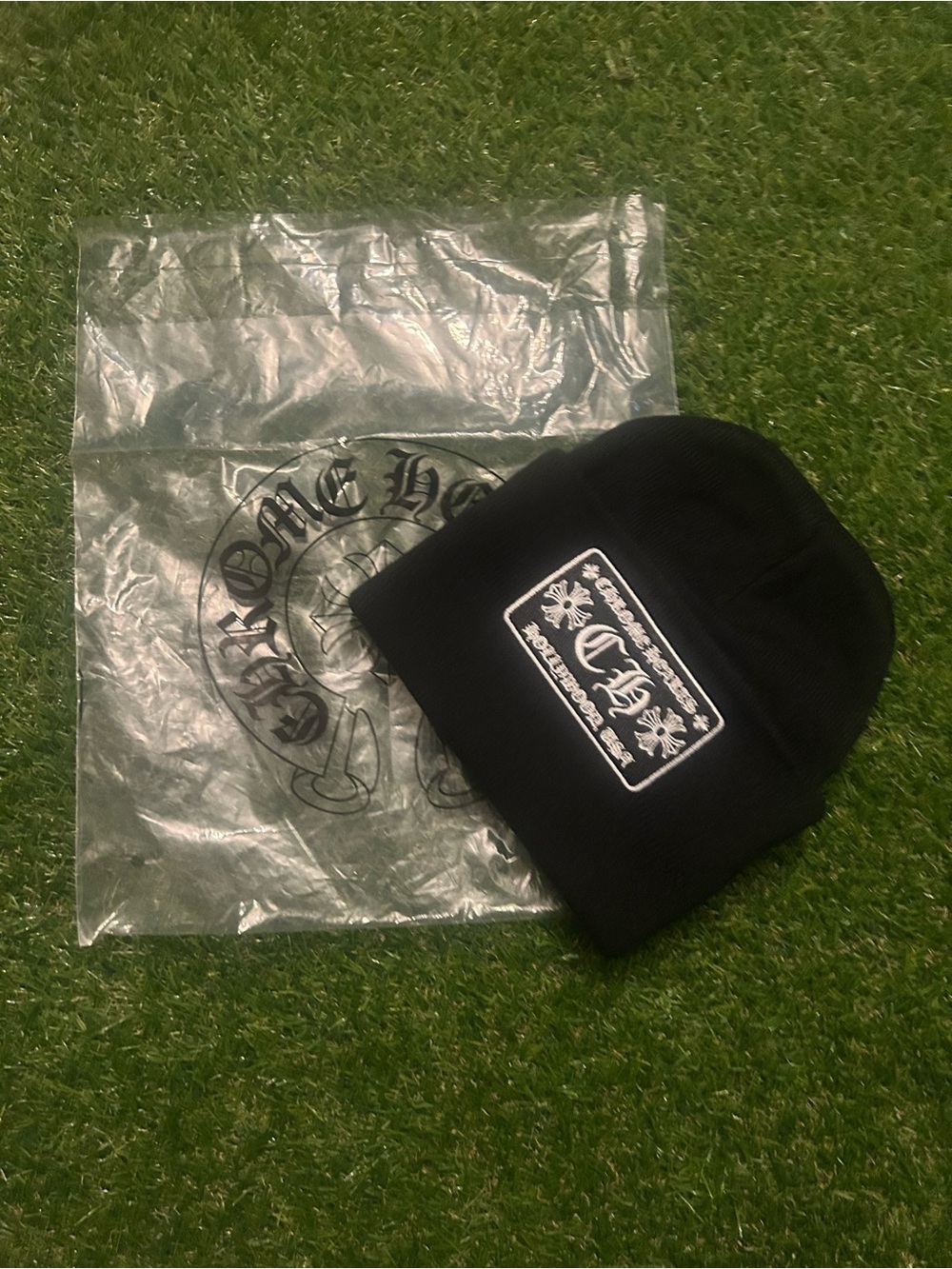 Chrome Hearts Black Beanie with White Logo Patch
